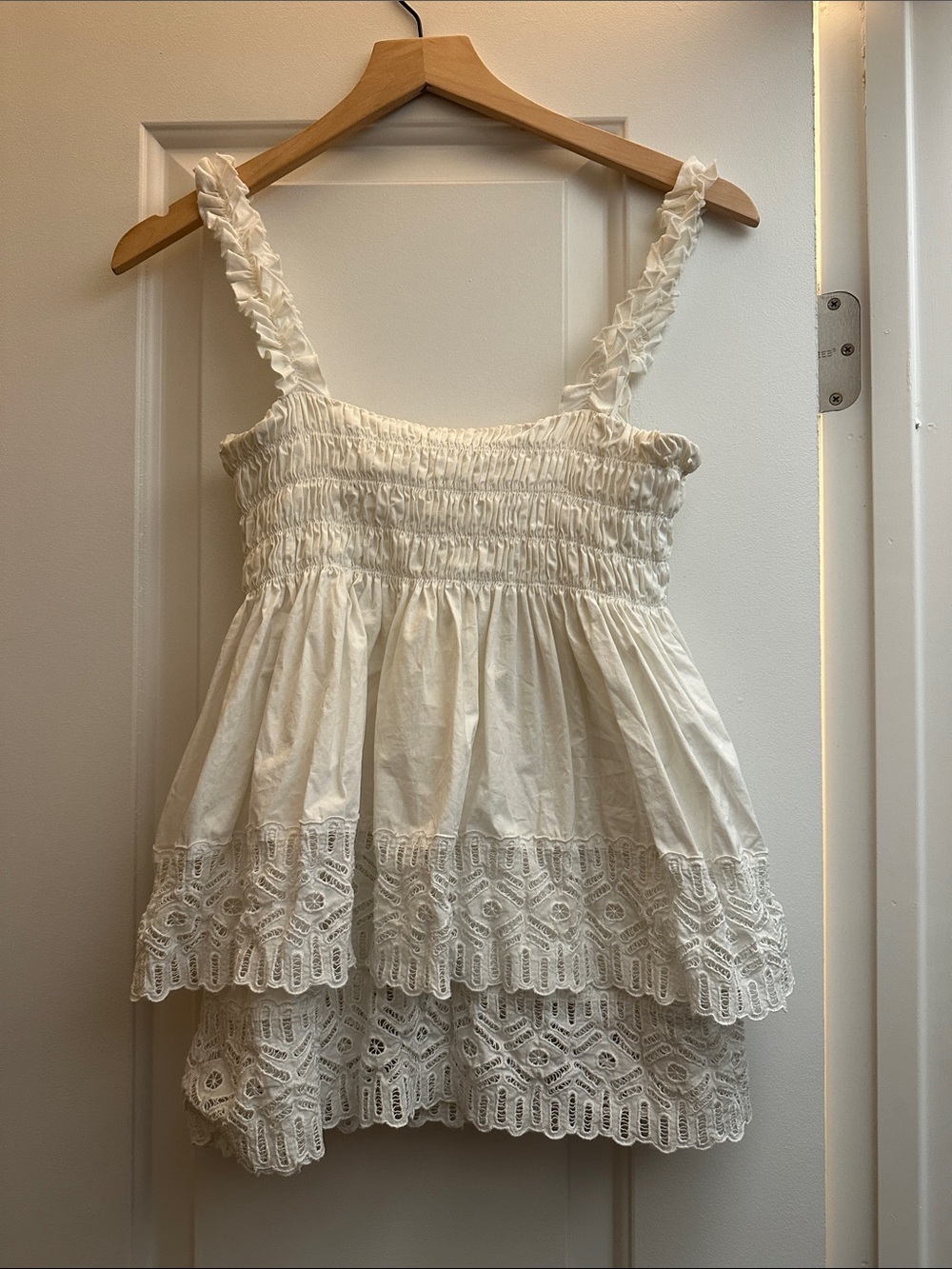 Tory Burch White Tiered Smocked Tank Top - Unbranded
